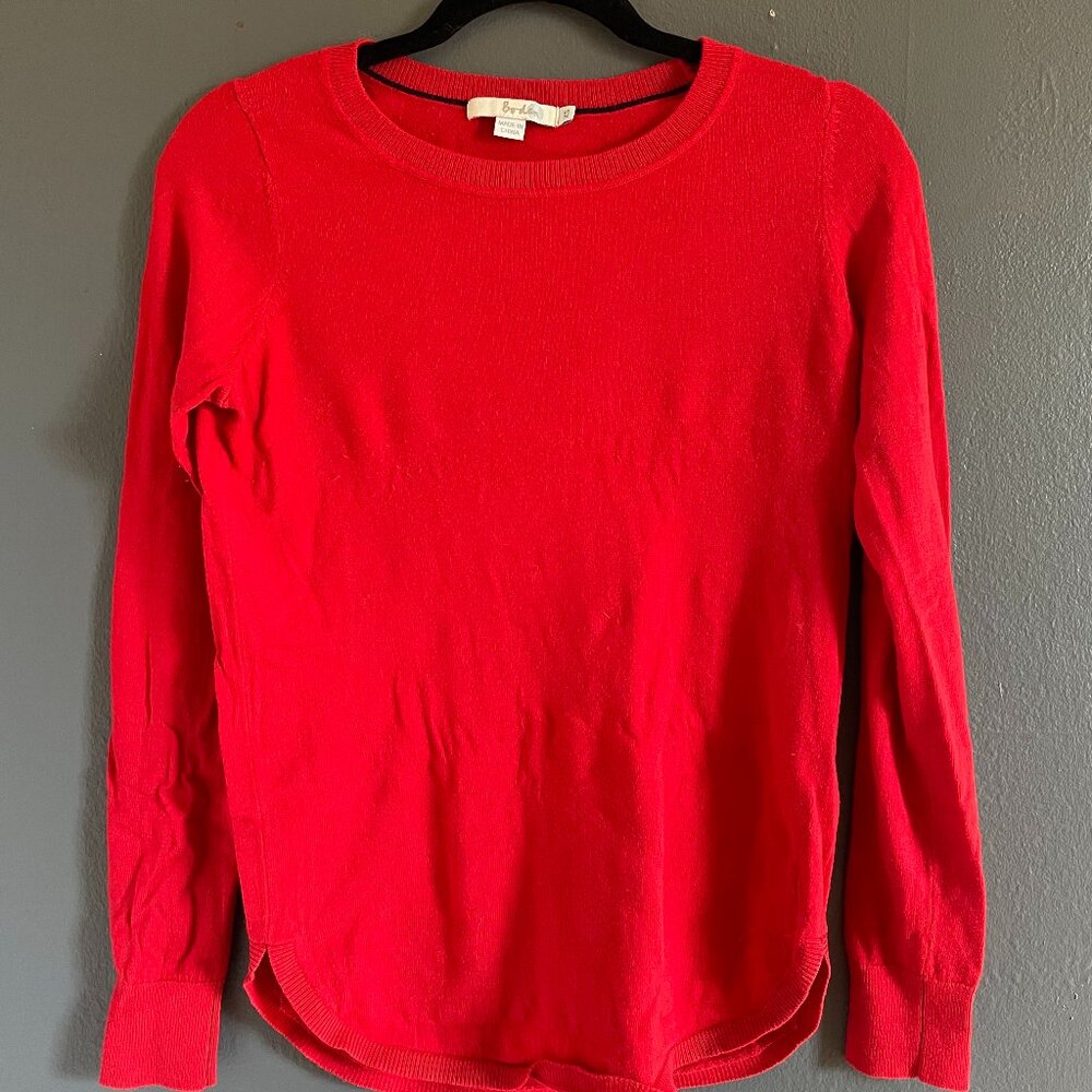 Boden Emilie Curved Hem Sweater in Red (wool + cotton)